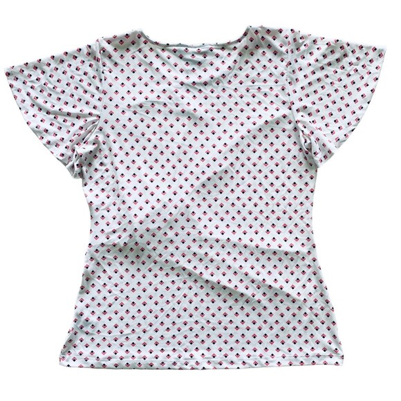 LIZ CLAIBORNE CAREER Women’s Blouse White Side Tie Diamond Print Top Size Small - Picture 5 of 10